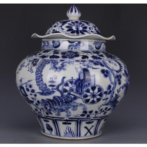 Yuan Blue And White Figure Guiguzi Down Mountain Large Jar Hand Painted Antique Porcelain Ginger jar collection