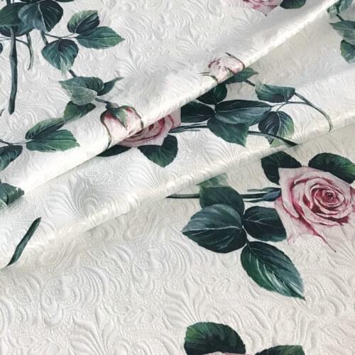 Pink rose 3D digital printed polyester jacquard fabric thick jacquard tissus for women dress suit coat DIY cloth tissu au metre