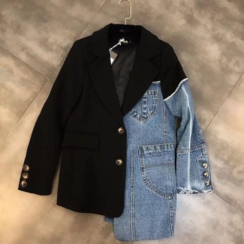 Womens Denim Jacket Spring Autumn New Korean Lapel Stitching Loose Fashion High-Quality Lining Short Suit Quality Coat Female
