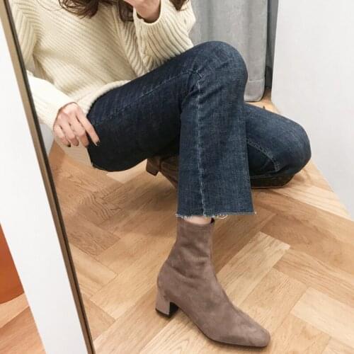 3 Colors Ankle Boots for Women 2020 Autumn and Winter Boots Women Formal Wear Round Toe Mid-heel Booties Female Size 33-42