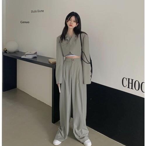 Outfits for Women 2021 Spring Autumn New Solid Casual Short Korean Fashion Harajuku Wild Two Piece Set Jackets + Pants