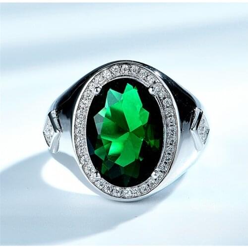 DY 925 Sterling Silver Ring Big Center Oval Gemstone Green Emerald CZ Luxury Fancy Ring For Women Fashion Accessories Jewelry