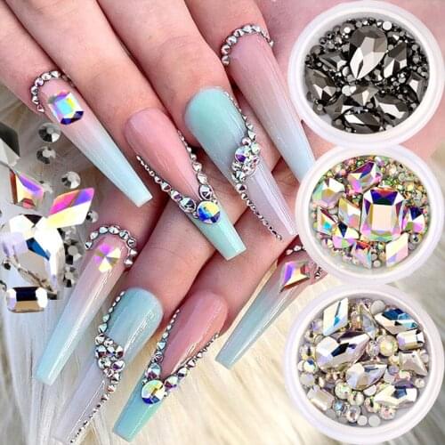 1 box AB flash 3D diamond nail luminous rhinestone crystal DIY nail art decoration manicure tool accessories