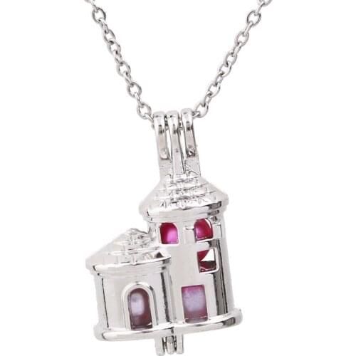 1pc Silver Plated Big House Pearl Cage Pendant Lockets Necklace Oyster Pearls Jewelry for Essential Oil Diffuser Fun Gift