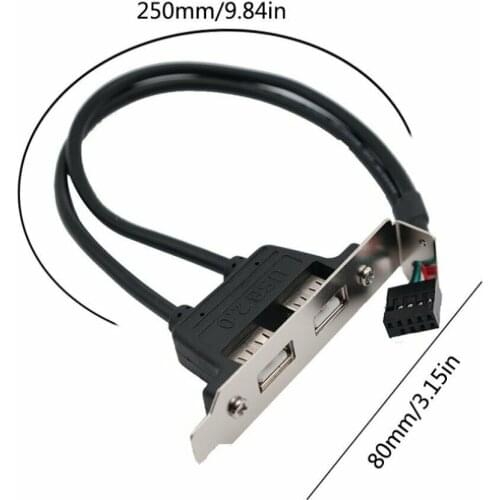 100pcs x 2 Port USB 2.0 Hub to 9 Pin Header Bracket Extension Cable Adapter 30cm