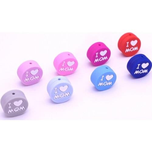 16pcs Silicone Beads "I Love Mom" Teething Beads Necklace Pendant DIY nursing bracelet kids bead Safe Food Grade Silicone Beads