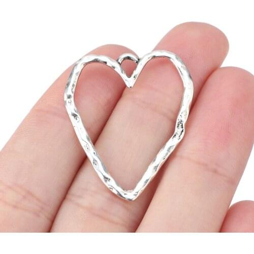 20 x Tibetan Silver Open Hammered Heart Charms Pendants Beads for DIY Necklace DIY Jewelry Making Accessories 35x30mm