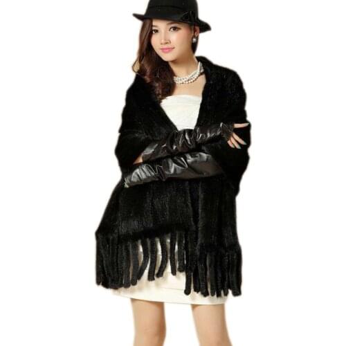 2019Luxury Winter Womens Genuine Natural Knitted Mink Fur Scarves with Tassels Lady Pashmina Wraps Women Fur Shawl