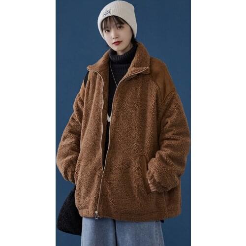 2020 Winter Neutral Wind Wear Thickened Lamb Wool Coat Women Loose Cotton Coat Couple Cotton Padded Jacket