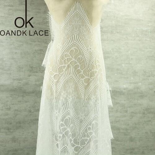 3 meter/ lot Eyelash Lace Fabric 150cm DIY Decorative High Quality Soft Off Nylon Eyelash Lace Trim Wedding Dress Fabric