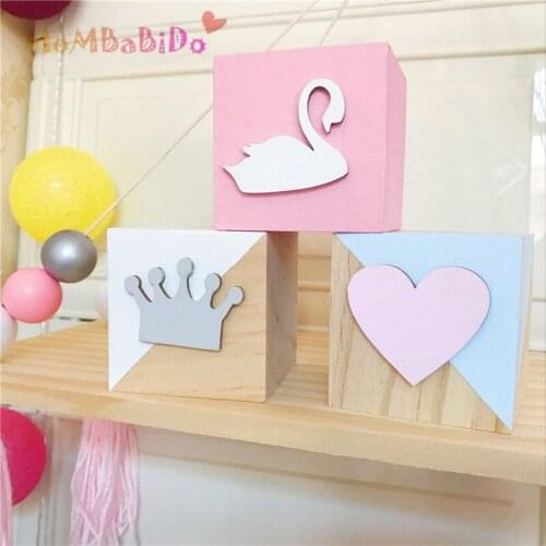 3pcs/set Original Pine Wooden Blocks Toys Swan Crown Heart Wood Articles Baby Kids Toys Girl Photography Props Christmas Gifts