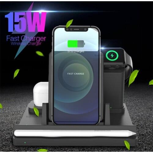 5in1 Qi Wireless Charger Smartphone 15W Fast Charging Desktop Stand For iPhone 12 Pro Max 12 Mini For Apple Airpods Watch 6 5 4