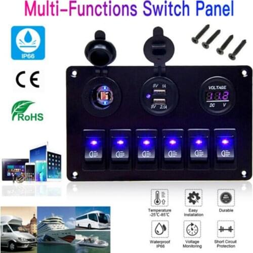 6 sets of LED marine ship rocker switch panel for truck ship car switch panel lighter socket circuit breaker car Accessories