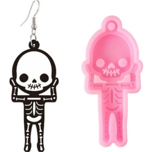 Q39C Shiny Skeleton Earrings Mold Keychain Necklace Polymer Clay Silicone Mold Skull Mold Skulls Jewelry Keychain Mold
