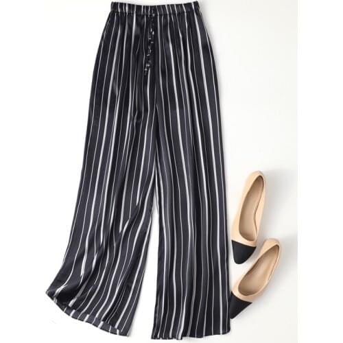 92% Natural Silk Pants New Women Spring Summer loose casual Striped print Trousers Silk Long Pants for Women