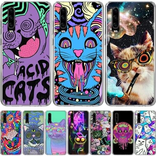 Colourful Psychedelic Cat Trippy Phone Case for Huawei P40 P30 P20 Mate 30 20 10 Pro P10 Lite P Smart Z + 2019 Gift Coque Cover
