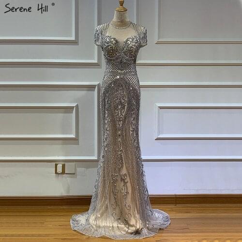 Dubai Grey Full Diamond Sexy Evening Dresses 2020 Cap Sleeve Luxury Mermaid Formal Dress Serene Hill LA60934