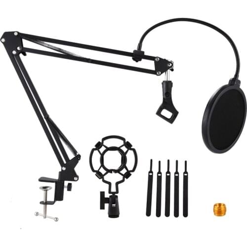 HOT-Desktop Microphone Stand Suspension Boom Scissor Arm Stand with 3/8-5/8 Screw / Shock Mount / Filter / Clip / Cable Ties