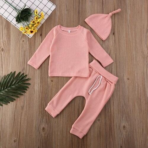 Newborn Toddler Baby Boy Girl Cotton Pajamas Sets Long Sleeve Top T-Shirts Pants Headband 3pcs Clothes Sets for 0-18Months