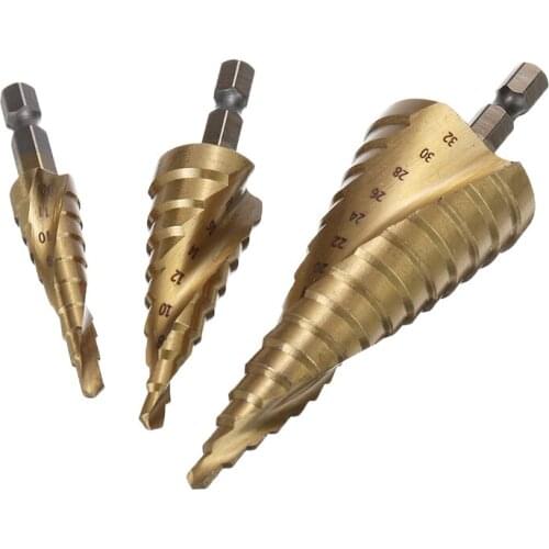 HSS Titanium Nitride Coated Spiral Step Cone Drill Bit 4-12/4-20/4-32mm Drilling Power Tools Metal Hole Cutter Wood Cone Drill
