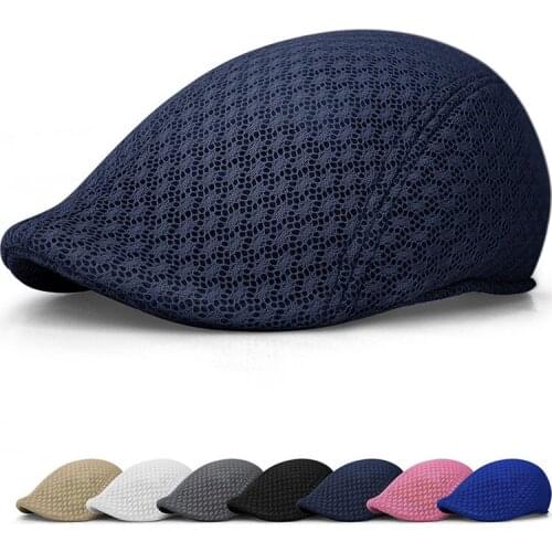 Unisex Casual Beret Hat Flat Cap Breathable Mesh Cap Newsboy Style Adjustable Summer Fashion Beach Hat Men Women Mesh Caps