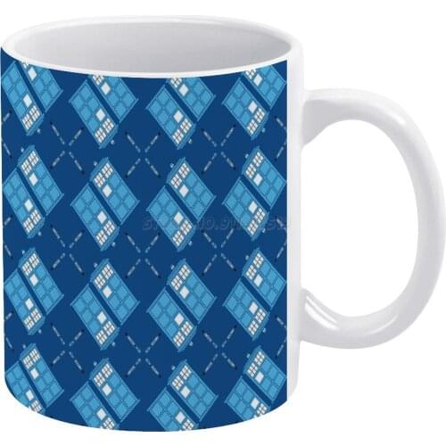 Gallifrey Argyle White Mug Coffee Mugs Girl Gift Tea Milk Cup Mugs Who Dr Who Dr Who Tardis Sonic Screwdriver Argyle Pattern