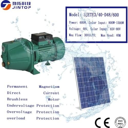 MODEL (SJETE3/40-D48/600) JINTOP SOLAR PUMP Suction 5-8m Max Flow 3000LPH Head 40m DC48v solar Land pump for agricultural