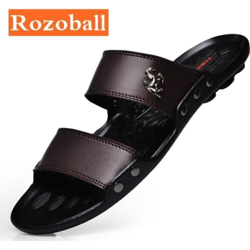Fashion Men Slippers Summer Men Leather Slippers Casual Beach Slides Outdoor Cheap Men Walking Sandals Dropshipping Rozoball