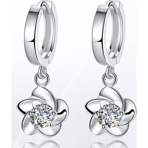 Fashion Flower Design Women Dangle Earring Jewelry Cubic Zircon 925 Silver Drop Earrings for Female Brincos Accessories
