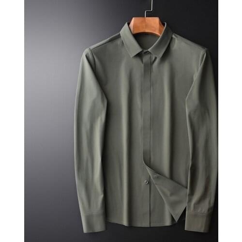 New Green Mens Shirts High Quality Long Sleeve Solid Color Business And Casual Male Shirts Plus Size 4xl Slim Fit Man Shirts