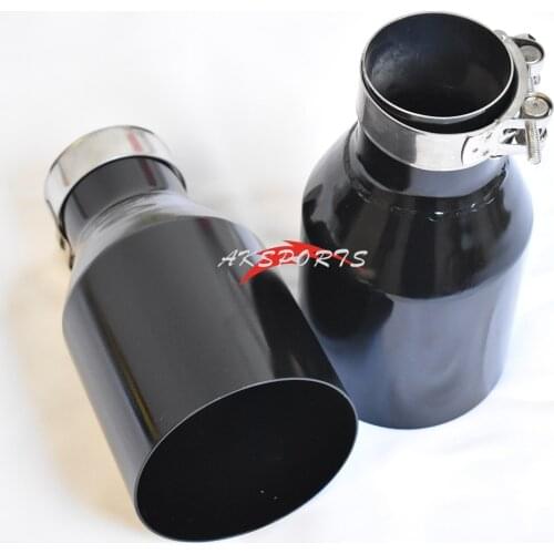 1PC Car Exhaust Tail Pipe Glossy Black Stainless Steel Straight Layer Muffler Tip