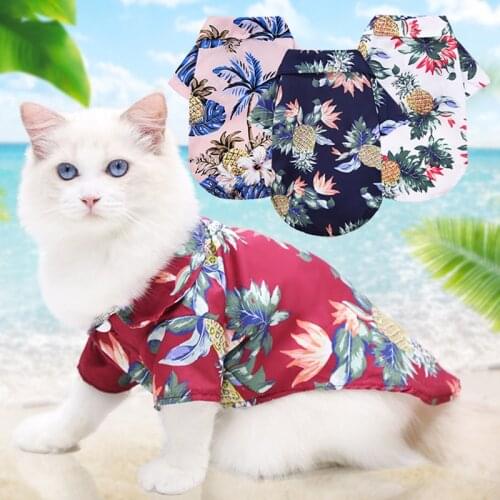 Dog Clothes Summer Beach Shirt Dog Cute Print Hawaii Beach Casual Pet Travel Shirt Pineapple Floral Short Sleeve Dog Cat Blouse