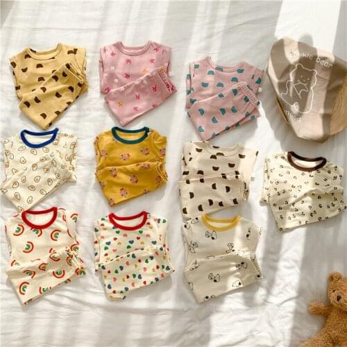 New Pijama Infantil Long Sleeve Cotton Tees And Fashion Pants Cartoon Print Sleepwear Toddler Girls 2021 Pajamas Boys Clothes