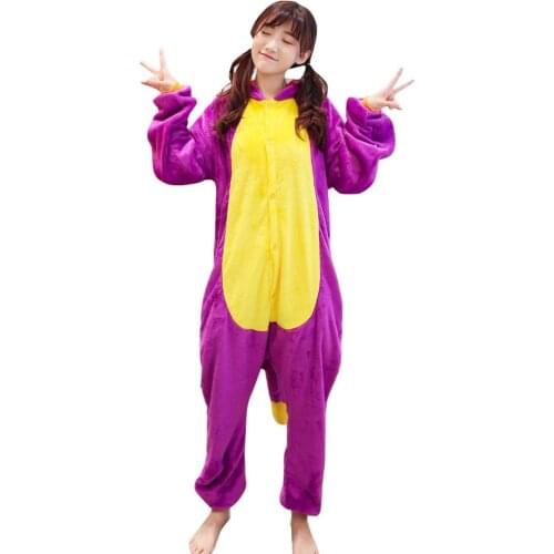 2019 Winter Purple Dinosaur Dragon Pajamas Animal Sleepwear Kigurumi Women Men Unisex Adult Flannel Nightie Home clothes Sets