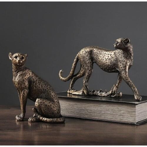 African Leopard Resin Statue Home Sculpture Animal Model Desktop Ornaments Wine Cabinet Home Office Bookshelf TV Stand Decor