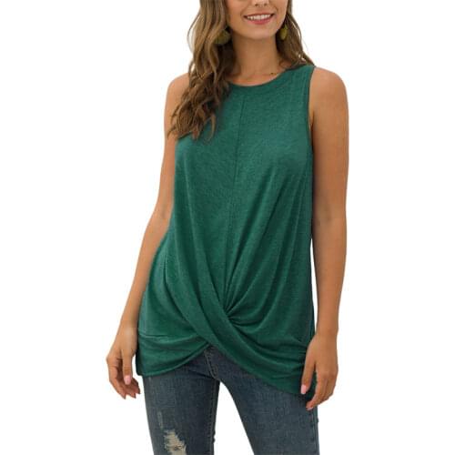 Casual Womens Summer Tops Ladies Round Neck Sleeveless Pleated Stitching T-shirt Fashion Pure Color Beach T Shirt Tops