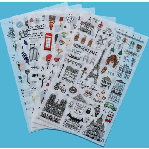 6pc/bag, Creative Landscape Illustration Transparent Sticker Student Stationery Decoration Cartoon Scrapbook Reward Sticker