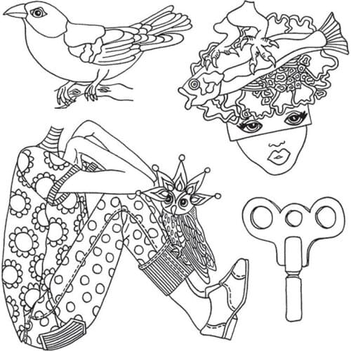 Clear Stamps Horror Weird Animals Cutes Bird Standing On Hat Figure Woman For DIY Scrapbook Photo Album Craft Card 2021 New