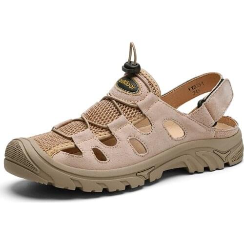 Men Closed Toe Sandals Summer Outdoor Beach Ankle Strap Shoes Genuine Leather Water Shoes 2021 38-44 Euro New Brand Designers