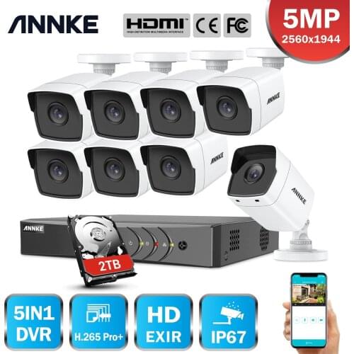ANNKE 8CH 5MP Ultra HD CCTV Camera System 5IN1 H.265+ 5MP Lite DVR 5MP TVI IP67 Weatherproof Security Surveillance System