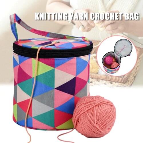 Cylinder Wool Yarn Storage Bag Sweater Needle Crochet Pouch Bag Storage Handbag Portable Holder for Home Sewing Supplies 14.5cm