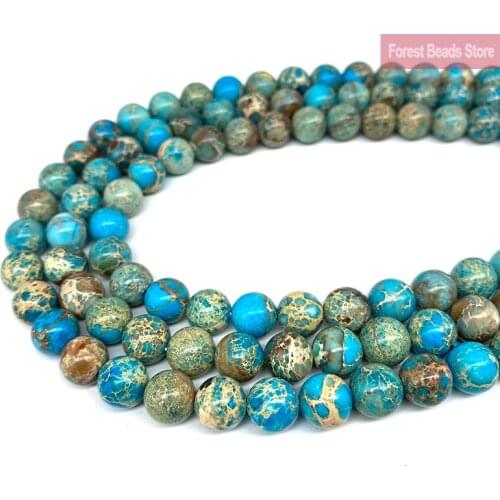 Light Blue Imperial Jaspers Sea Sediment Turquoise Natural Stone Round Beads Diy Bracelet for Jewelry Making 15"Strand 6 8 10MM