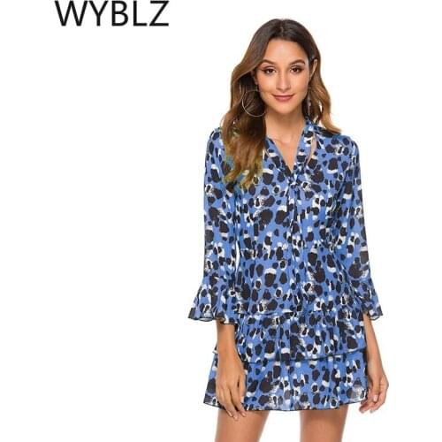 WYBLZ Summer Dress 2021 Women Beach Dress Casual Loose Mini Female Party Dress V-neck Nine Points Sleeve Woman Cupcake Dress