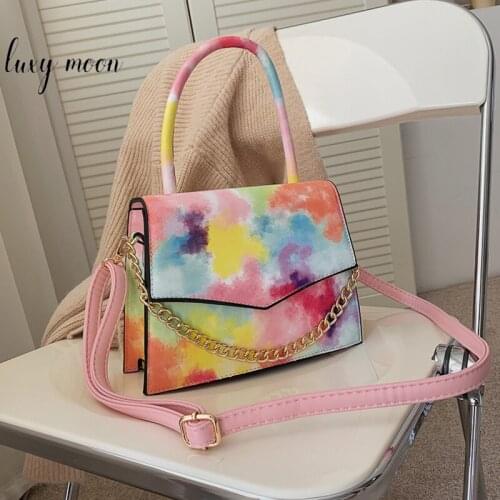 Retro PU Leather Flap Bag for Women Shoulder Messenger Bag Colorful Printing Luxury Designer Female Tote ZD2105