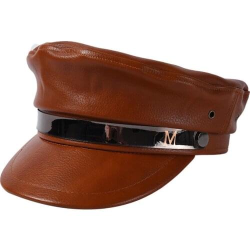 Fibonacci 2019 New Vintage Military Cap PU Letter Fashion Men Women Flat Army Hats