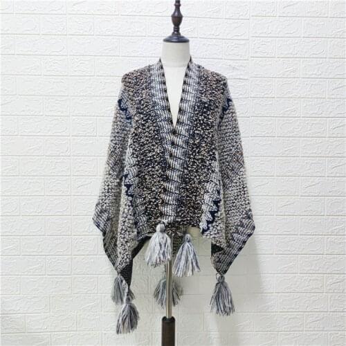 Two Style Fashion Cloak Women Cardigan Multicolor Stripe Capes Loose Thick Poncho 2020 Autumn Knitted Sweater Tassel Shawl