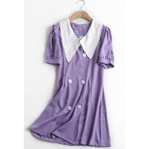 Summer women vintage shirt dress short sleeve double breasted mini dress work office lady dress vestidos mujer