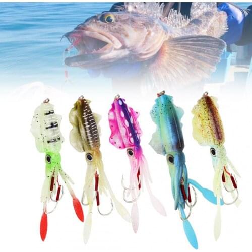 1 Piece 60g High Carbon Steel Fishing Soft Squid Lure Luminous Octopus Squid Jig Hook for Sea Fishing Wobbler Bait