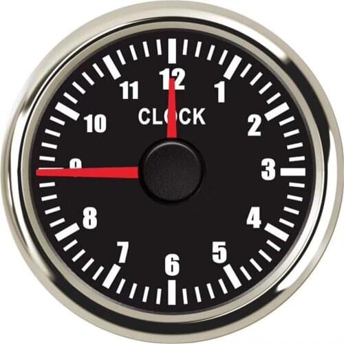 1pc High Quality 52mm Pointer Clock Gauges 0-12Hours Display Hourmeters Blue Backlight Clock Meters Black or White for Car Boat