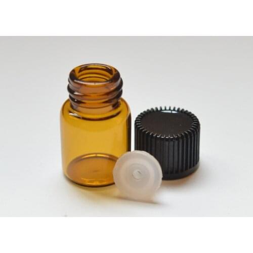 10pcs 1ml Mini Perfume Sample Amber Glass Bottle with Orifice Reducer and Cap Small Essential Oil Liquid Test Vials